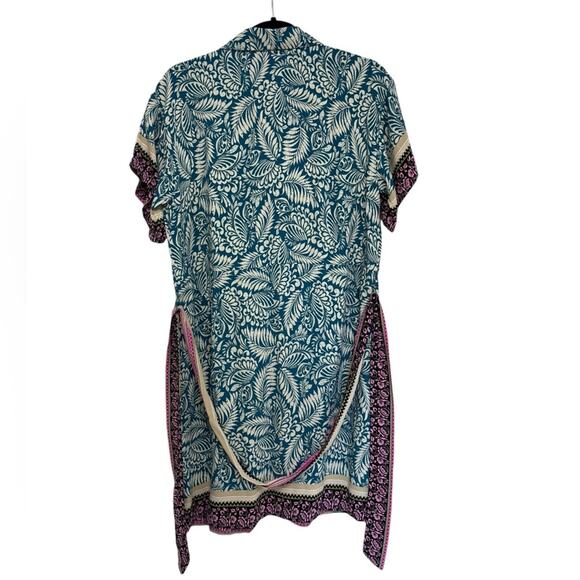 NWT LOFT Palm Collared Tie Waist Mini Dress in Grotto Teal - Size 4 - Picture 3 of 7